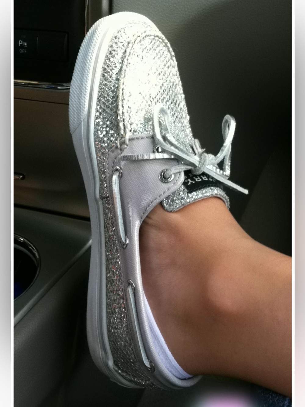 Sperry Glitter Deck Shoes in Silver and Cream